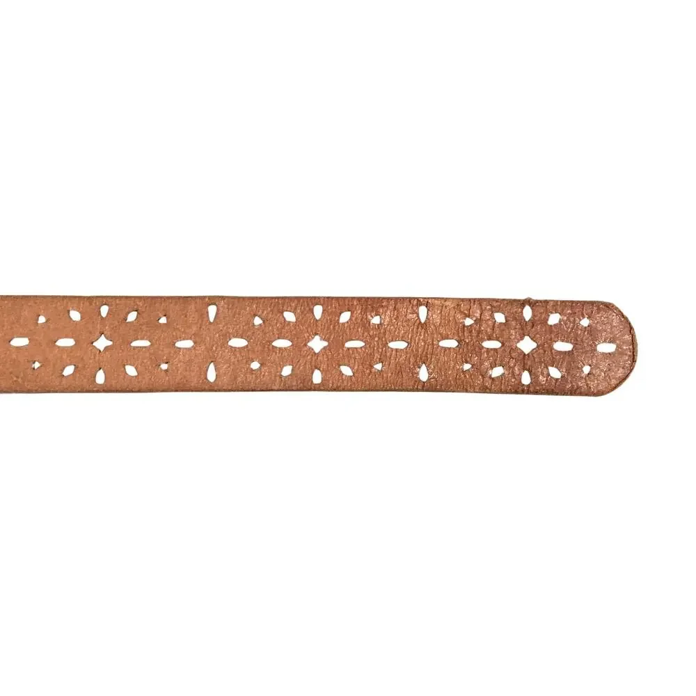 Fossil Western Floral Geometric Embossed Laser Cut Ivory Leather Belt Size S